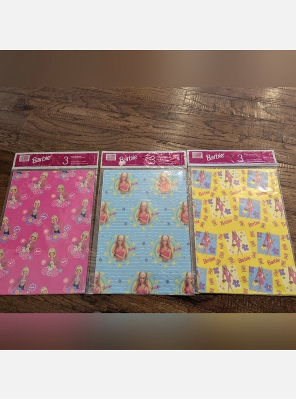 Vintage 1990s Barbie Gift Wrap Barbie Themed Wrapping Paper lot 3 Packs